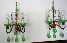 Wunderschöne Hochwertige Ein Paar VergoldeMetall Murano Glastropfen Wandlampen,