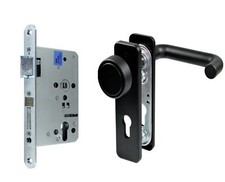 Paniktür Stahltür / FH Tür Beschlag ( ein. Knauf ) + FH Panikschloss , DIN L