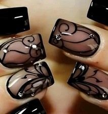 Selbstklebende Kunstnägel💅24Stück Nails künstliche Fingernäge Set Black Night🖤