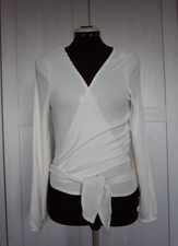 Hollister Damen Wickelpullover Strickjacke gerippt langarm ecru cremeweiß Gr. L