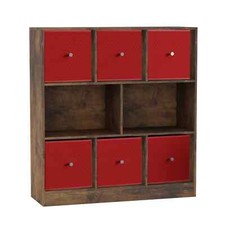 Modernes Bücherregal mit 8 Würfeln breit Regal Aufbewahrung rustikal braun mit 6 Stoffschubladen