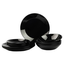 18-tlg Essgeschirr Set Schwarz für 6 Personen Teller Dessert Suppenteller