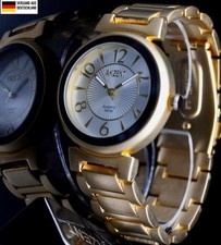 Schicke Akzent Damen Frauen Armband Uhr Weiß Gold Farben Damenuhr Mineralglas