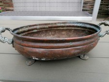 Pflanzschale Kupfer mit Henkel Löwenkopf Löwentatzen alt