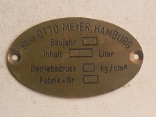 Typenschild,Plakette,Schild,Otto Meyer,Hamburg,Messing,Patina,gebraucht