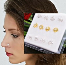 925 Echt Silber Nasenpiercing Nasenstecker Stecker Piercing Gold Nose Stud Stein
