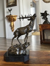 Bronzefigur Hirsch mit Geweih Bronze Reh Skulptur Figur Tierfigur Statue Kunst