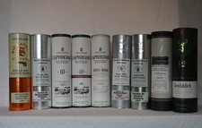 9 Whisky Tuben leer Laphroaig, Signatory Vintage, Glenfiddich