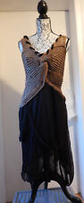 Zuza Bart Leinen Strickkleid braun schwarz M knit dress brown black 