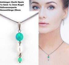 Anhänger Zucht-Opal grün Süßwasserperle - 30mm Lang  - Kugeln 3mm und 6mm