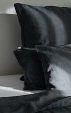 Leinen-Garnitur, 200x 200 cm, 40x 80 cm, Dunkelgrau, Made in EU, stone washed