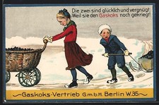 Künstler-AK Berlin, Gaskoks-Vertrieb GmbH, Kinder transportieren Kohle im Schne 