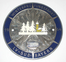 Emaille Kühler Plakette - DKW Club Südbayern, Winterprüfungsfahrt 1964, Top 65G