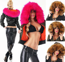 Damen Kurz Jacke Bomberjacke gefüttert Mega Großer Webpelz Kunstfell XS S M L