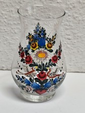 Glasvase mit Blumen handbemalt