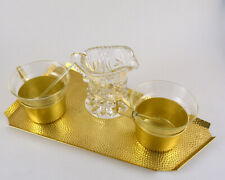 2 DDR Grog/Tee/ - gläser im Aluhalter mit Metall-Tablett & Glas-Milchkännchen