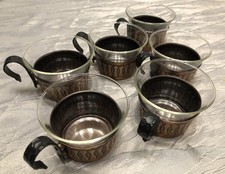 6 x alte Teegläser von Schott Jenaer Glas mit Kupferhalter — Vintage