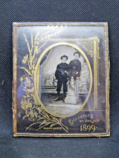 1899 Fotografie Foto Metall-Platte Ferrotypie 2 Kinder Schlotfeger?  Kaminkehrer