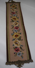 Vintage Gobelin Wandbehang/Klingelzug Handarbeit - Blumen - 92 x 20 cm