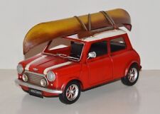 Blechauto Modellauto Mini Cooper rot mit Dachgepäckträger, Kanu Oldtimer L 35 cm