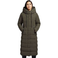 khujo Tynse Damen-Wintermantel Steppmantel langer Winter-Parka Jacke Dunkelgrün