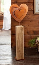 Holz Deko Säule Rostherz 72cm hoch Metall Herz im Rost Design Stele Eingangsdeko
