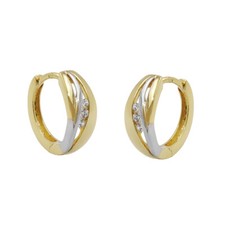 Echt Gold 333 Ohrringe bicolor Frauen Scharnier Creolen mit Zirkonia Steinen Neu