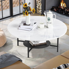 80cm Couchtisch Beistelltisch Sofatisch Marmor mit Solide X-Basis Metallrahmen