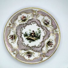 Antiker Beyer & Bock Volkstedt-Rudolstadt Teller verziert mit Vögeln, Insekten