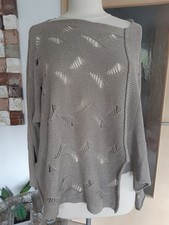 Pullover langarm Damen, Strick, asymm., Lochmuster, dkl. beige, XL