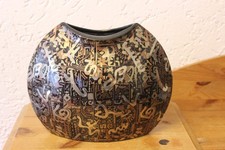 Vintage tolle Design Keramik Vase Steuler 80/90 Jahre Braun Schwarz Gold