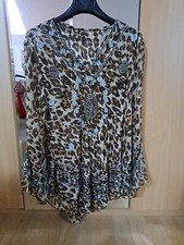 Damen Bluse Langarm Leoparden Look Glitzer Gr.S