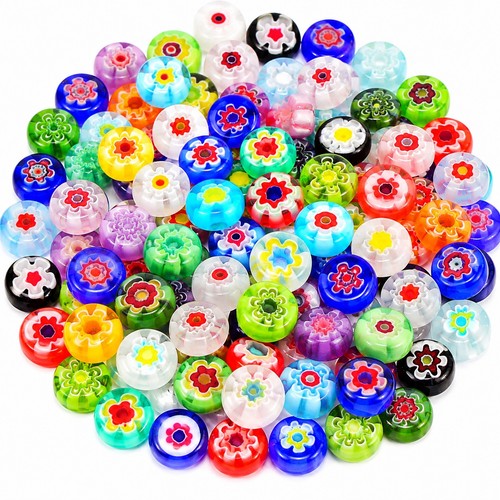 Millefiori glasperlen 6mm bunt - glasperlen,