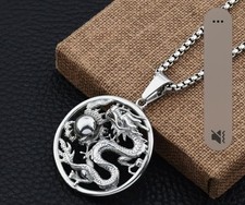 Halskette Mit Drachen Medallion Elegant Herren Damen NEU Modeschmuck Edelstahl