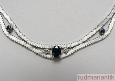 elegantes COLLIER GOLD 750 Weissgold mit SAPHIREN + 2 BRILLANTEN -sign. punziert