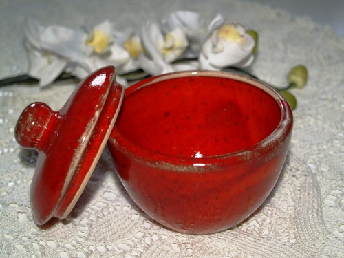 Zuckerdose rote keramik - zuckerdose,