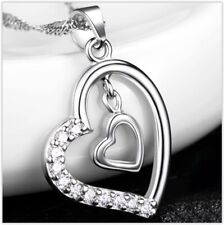 Damen Halskette Herz Zirkon Anhänger Frauen Schmuck Kette 925 Silber verstellbar