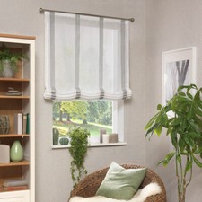 Raffrollo Stoffrollo Leinenstruktur Streifen ecru grau inkl. Technik 60x140cm 