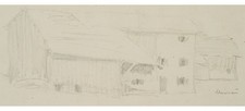 H. CHRISTIANSEN (*1866), Bauernhaus mit Scheune bei Murnau, um 1920, Bleistift