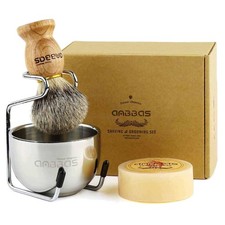 Rasierset Dachshaar Pinsel Holz Schale Trocknung Handgefertigt Herren Geschenk