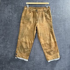 Damen Alpen Trachtenhose Original Skandal Trachten Lederhose Braun 3/4 Hose Gr42
