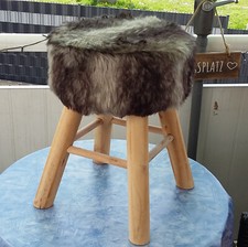 Fellhocker Holzhocker mit Kunstfell H40 cm Deko Landhaus --wie neu--