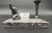 Antik Art Deco Endlos Granit Tisch Kalender Bronze Elefant Figur Stift Halter