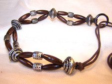 Vintage Charivari Trachten-Gürtel, Holz, Kunststoff, Metall u. Kordel, L. 122 cm