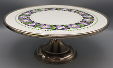 toller uralter TORTENSTÄNDER auf Fuß Keramikplatte lila Veilchen Art Deco