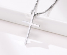 Herren Halskette Kreuzkette Edelstahl Silber Männer Silber
