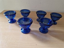 6 blaue französische Eierbecher, coole Becher France, kleine Glasbecher