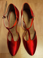 Supadance rote Satin Latein Tanzschuhe UK6, 3 Inch Flare Heel 1039 - guter Zustand