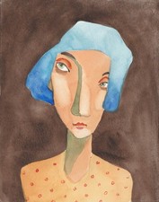 Original Aquarell, Blaue