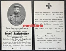 Sterbebild WWI Gefreiter Oberwinkling 2. Komp. Inf. Regt. 15 Granatsplitter